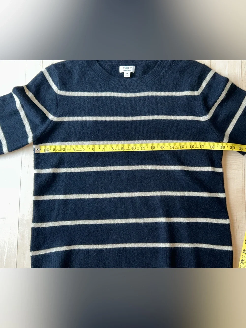 J. Crew Shimmer Striped Crewneck Sweater in Extra-Soft Yarn Black/Gold Medium